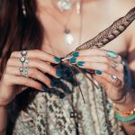 Florideco Bohemian Turquoise Jewelry Set Turquoise Pendant Necklace Turquoise Faux Leather Cuff Bracelet Turquoise Dangle Earrings Vintage Turquoise Knuckle Rings for - Image 4